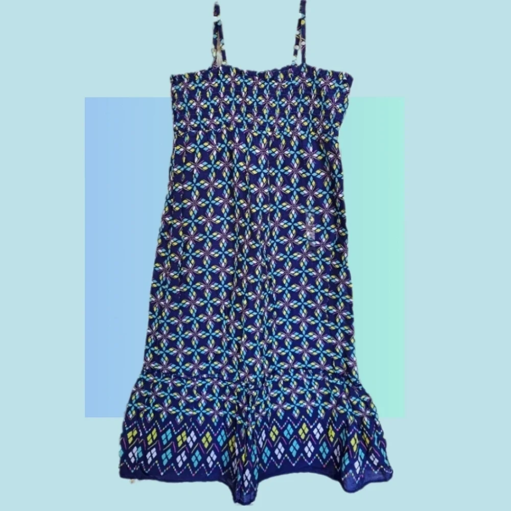 Nwt Gap Kids Blue Dress Summer 2013 Smocked Maxi Ruffle Hem Boho Girl XXL